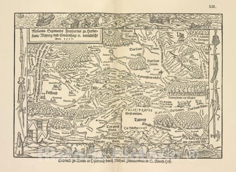 Historic 1899 Map - Karta Rossii Gerbershteina Iz Nemetskoi Moskovii, Viena, 1557G. Tekst Str.8 - Russia - Vintage Wall Art