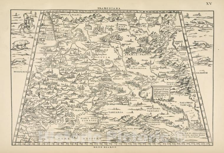 Historic Map - 1899 Russia, Karta Rossii Gerbershteina, Gravirivannaia Na Derevie Ia.Gastal'Do Dlia Italianskago Perevoda Zapisok O Moskovii, Venetiis - Vintage Wall Art