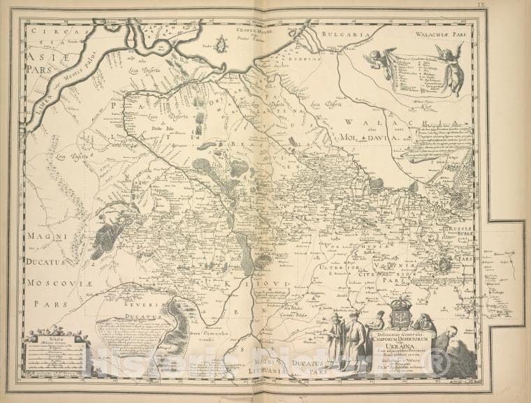 Historic 1899 Map - General'Naia Karta Ukrainy G.De Boplana1648/51G. Str.21 - Russia - Vintage Wall Art