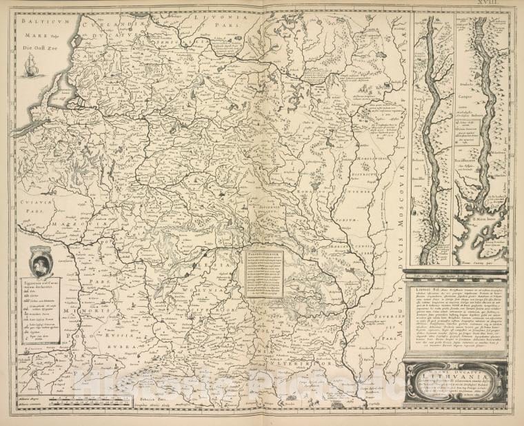 Historic 1899 Map - Karta Litvy Kn.N.Khr.Radzivila, Izdannaia G.Gondiusom V 1633G. Str.4 - Russia - Vintage Wall Art