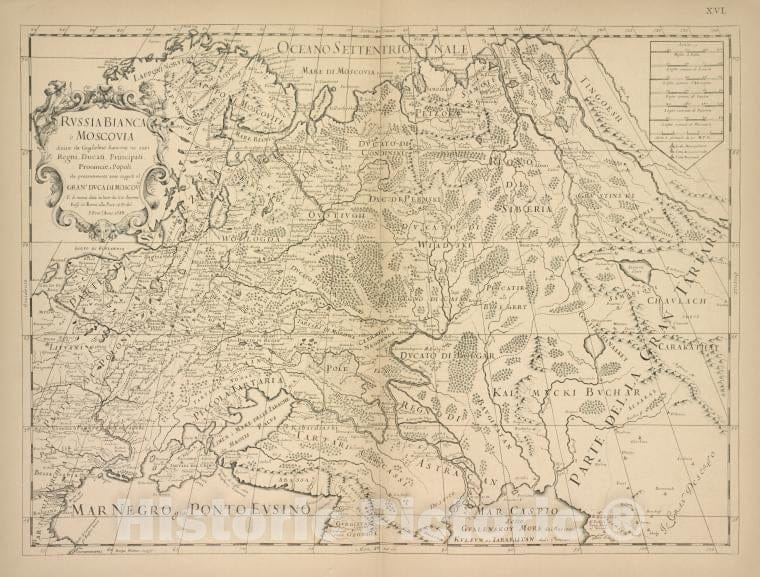 Historic 1899 Map - Karta Rossii G Sansona, Izdannaia De Rossi V 1688G. Str.21 - Russia - - Vintage Wall Art