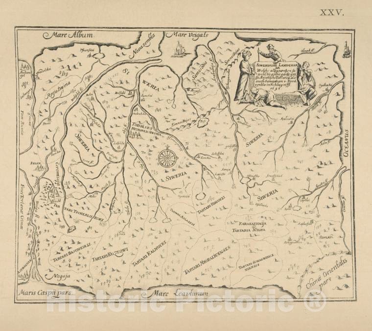 Historic 1899 Map - Kopiia S Karty Sibiri P.I.Godunova, Izdannaia G.A.Shleissingom, 1690G. Str.25, 26 - Russia - Vintage Wall Art