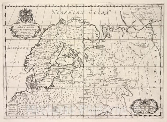 Historic Map - 1700 Denmark, Norway, Sweden, Moscow, Shewing Their Present General Divisions, Cheif Cities Or Towns, Rivers, Mountains - Vintage Wall Art