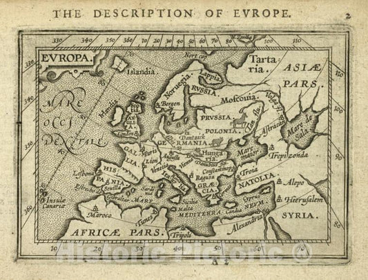 Historic 1603 Map - Europa. - Norway - Europe - Abraham Ortelius His Epitome Of The Theater Of The Worlde. - Vintage Wall Art