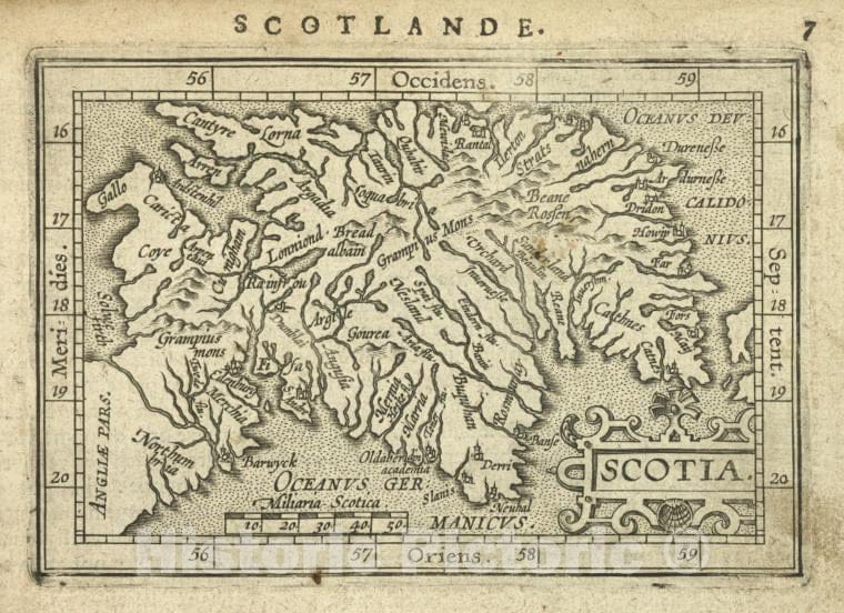 Historic 1603 Map - Scotia. - Norway - Scotland - Abraham Ortelius His Epitome Of The Theater Of The Worlde. - Vintage Wall Art
