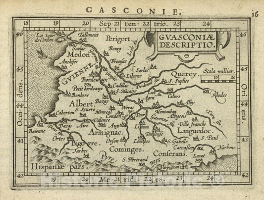 Historic Map - 1603 Gascony (France), Guasconia Descriptio, Abraham Ortelius - Vintage Wall Art