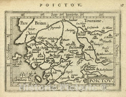 Historic Map - 1603 Poitou-Charentes (France), Poictov, Abraham Ortelius - Vintage Wall Art