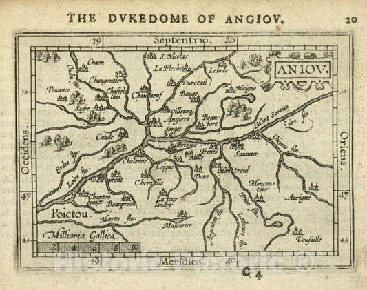 Historic Map - 1603 Anjou, Maine-Et-Loire (France), Aniov, Abraham Ortelius - Vintage Wall Art