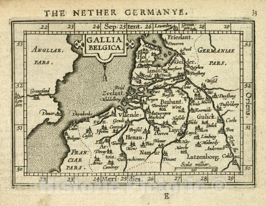 Historic 1603 Map - Gallia Belgica. - Norway - Gaul - Abraham Ortelius His Epitome Of The Theater Of The Worlde. - Vintage Wall Art