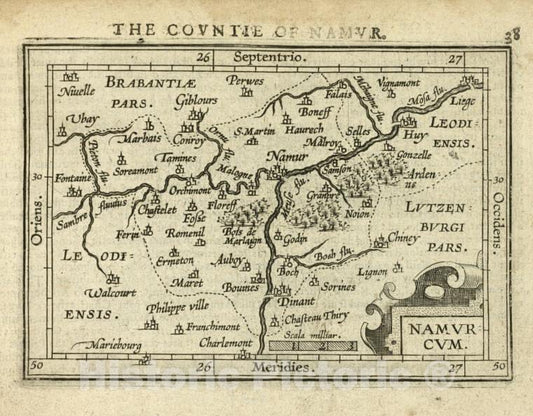 Historic Map - 1603 Namur (Belgium : Province), Namurcum, Abraham Ortelius - Vintage Wall Art