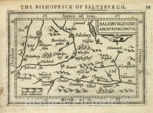 Historic Map - 1603 Salzburg (Austria), Salisburgensis Archiepiscopatus, Abraham Ortelius - Vintage Wall Art