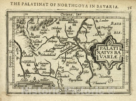 Historic Map - 1603 Bavaria (Germany), Palatinatus Bavariae, Abraham Ortelius - Vintage Wall Art