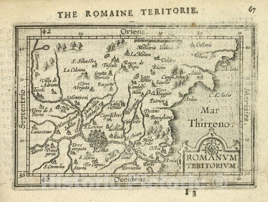 Historic Map - 1603 Rome, Tyrrhenian Sea (Italy), Romanum Teritorium, Abraham Ortelius - Vintage Wall Art