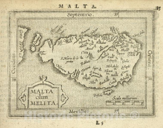 Historic 1603 Map - Malta Olim Melita. - Norway - Malta - Abraham Ortelius His Epitome Of The Theater Of The Worlde. - Vintage Wall Art