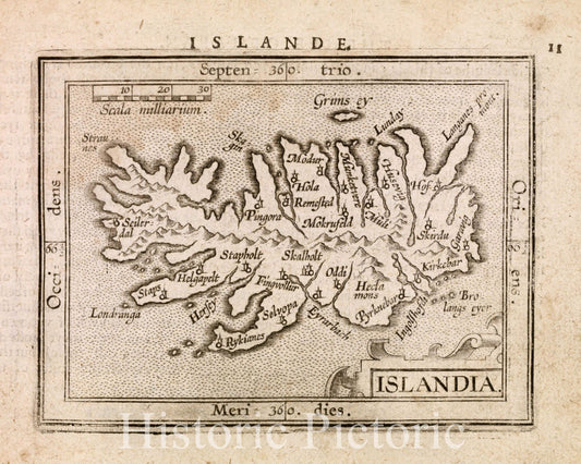 Historic 1603 Map - Islandia. - Norway - Iceland - Abraham Ortelius His Epitome Of The Theater Of The Worlde. - Vintage Wall Art