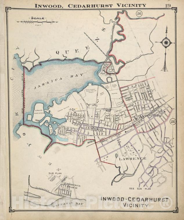 Historic Map - Inwood, Cedarhurst Vicinity - Nassau County (N.Y.)- New York (State) - Nassau County - Vintage Wall Art