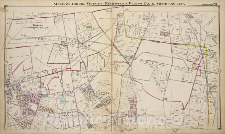 Historic Map - Meadow Brook Vicinity - Hempstead Plains Co. & Merillion Est. - Nassau County (N.Y.)- New York (State) - Nassau County - Vintage Wall Art