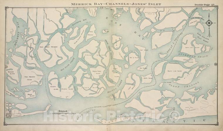Historic Map - Merrick Bay - Channels - Jones' Inlet - Nassau County (N.Y.)- New York (State) - Nassau County - Vintage Wall Art