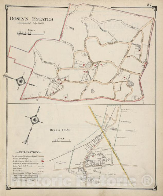 Historic Map - Roslyn Estates; Bulls Head - Nassau County (N.Y.)- New York (State) - Nassau County - Vintage Wall Art