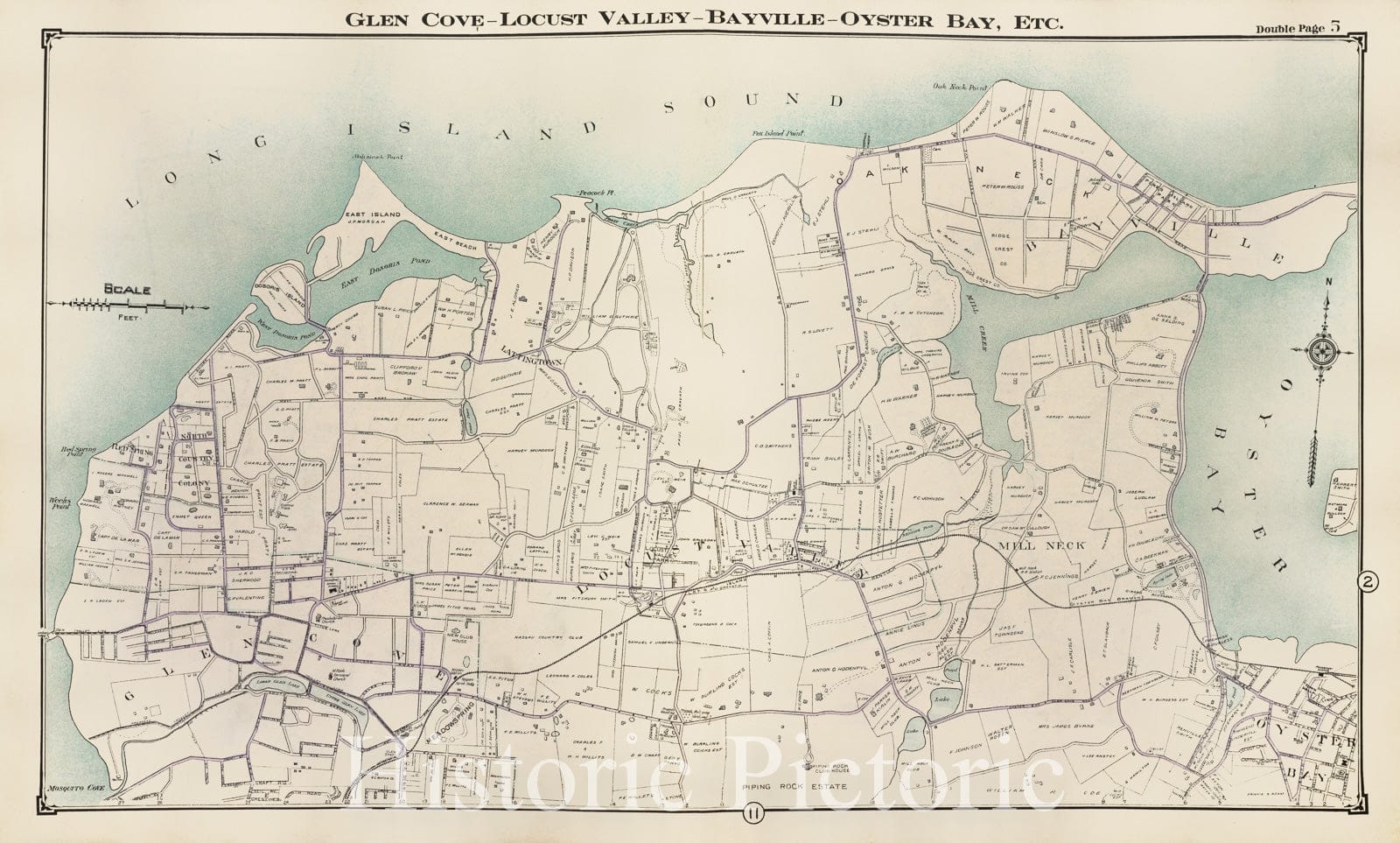 Historic Map - Glen Cove - Locust Valley - Bayville - Oyster Bay, Etc. - Nassau County (N.Y.)- New York (State) - Nassau County - Vintage Wall Art