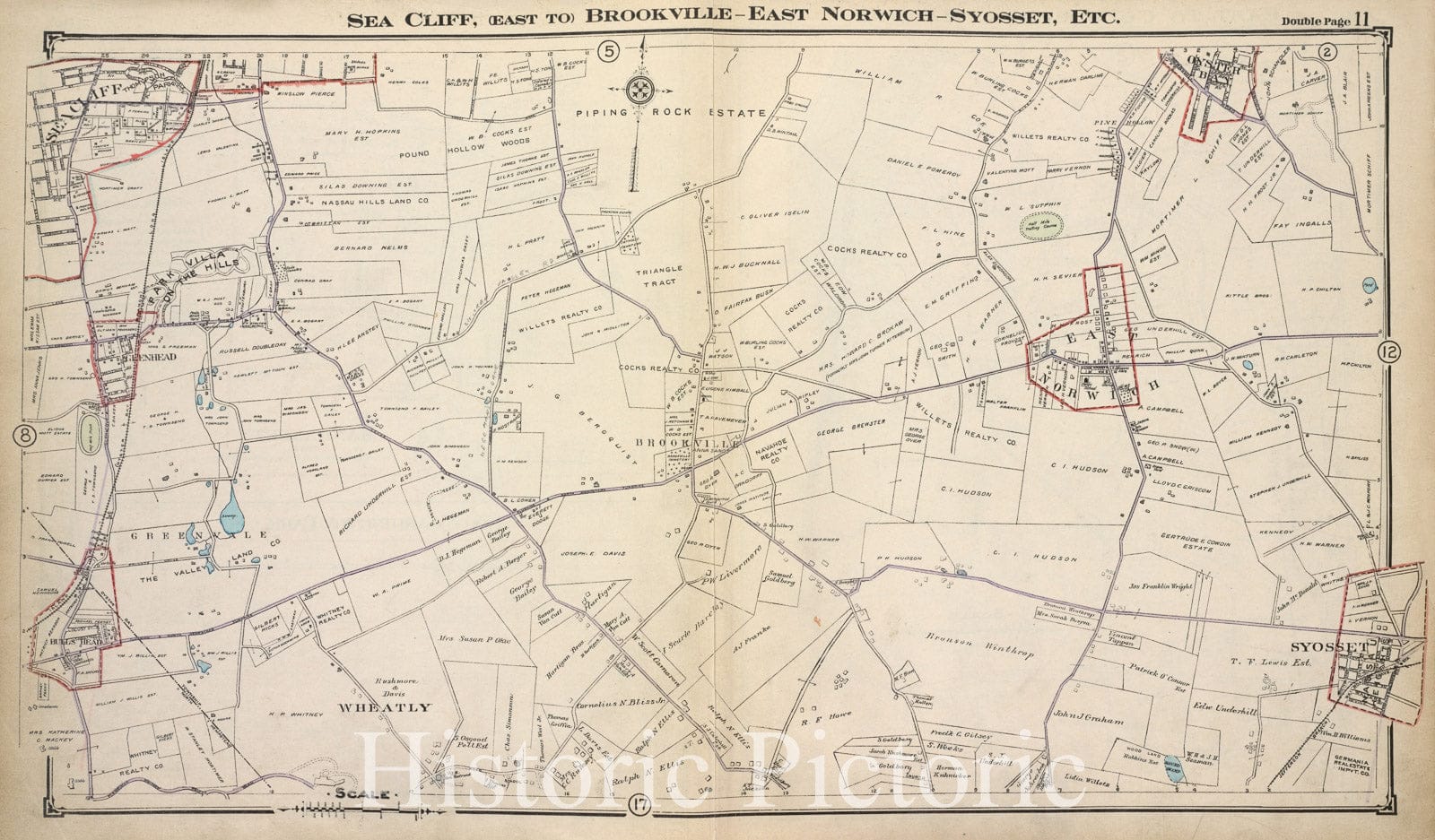 Historic Map - Sea Cliff, (East To) Brookville - East Norwich - Syosset, Etc. - Nassau County (N.Y.)- New York (State) - Nassau County - Vintage Wall Art