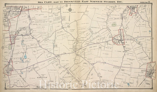 Historic Map - Sea Cliff, (East To) Brookville - East Norwich - Syosset, Etc. - Nassau County (N.Y.)- New York (State) - Nassau County - Vintage Wall Art