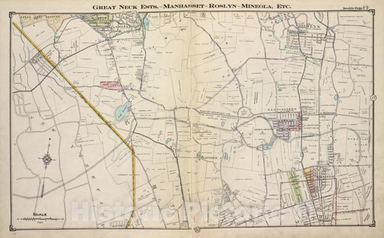 Historic Map - Great Neck Ests. - Manhasset - Roslyn - Mineola, Etc. - Nassau County (N.Y.)- New York (State) - Nassau County - Vintage Wall Art