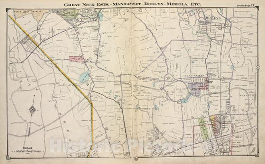 Historic Map - Great Neck Ests. - Manhasset - Roslyn - Mineola, Etc. - Nassau County (N.Y.)- New York (State) - Nassau County - Vintage Wall Art