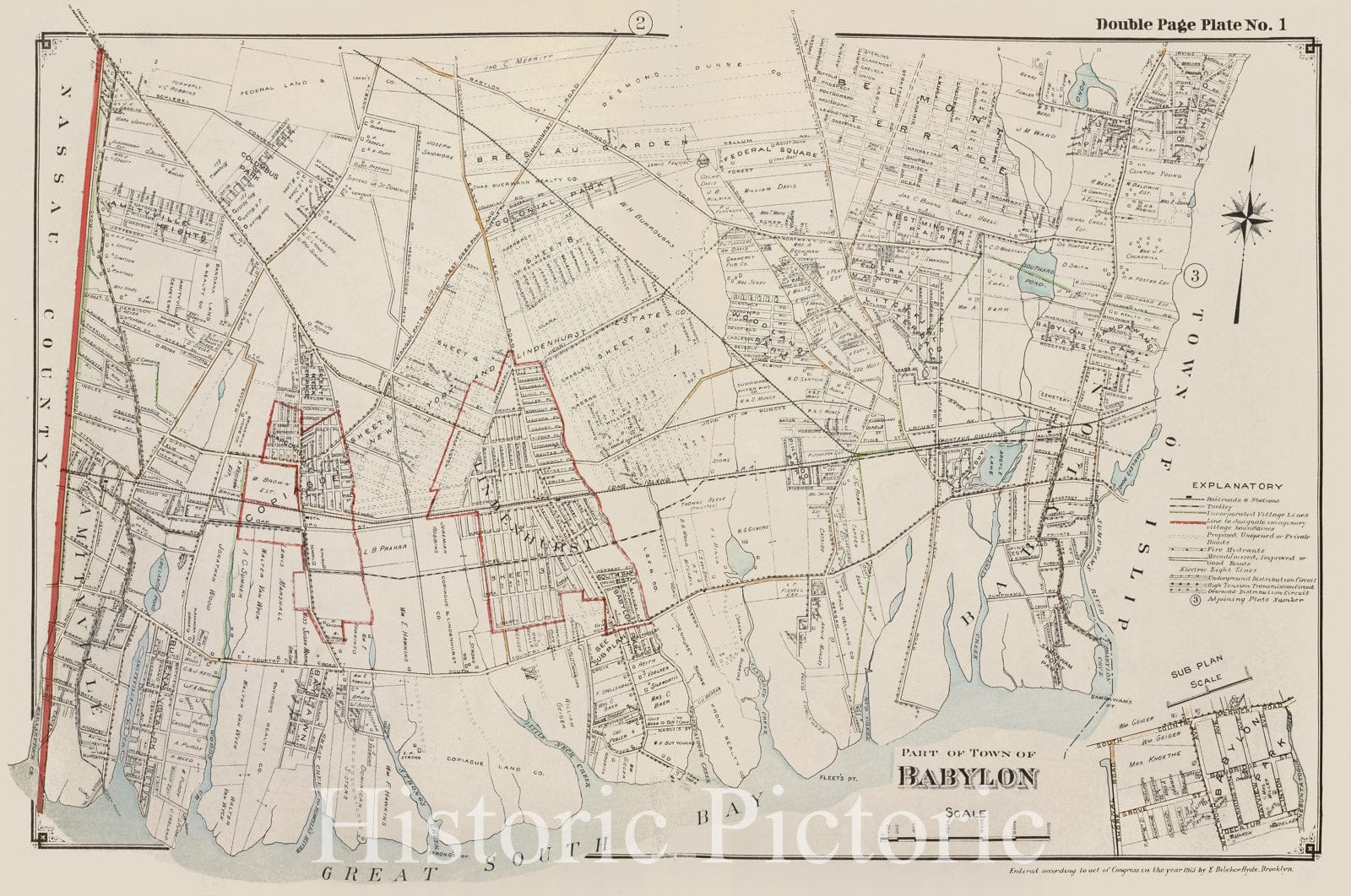 Historic 1915 Map - Part Of Town Babylon - Suffolk County (N.Y.Atlas Of Suffolk County, Long Island, New York - Vintage Wall Art