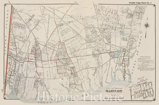 Historic 1915 Map - Part Of Town Babylon - Suffolk County (N.Y.Atlas Of Suffolk County, Long Island, New York - Vintage Wall Art