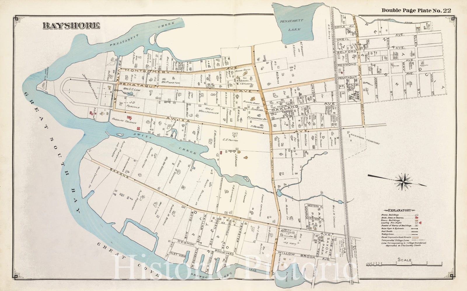 Historic 1915 Map - Bayshore - Suffolk County (N.Y.Atlas Of Suffolk County, Long Island, New York - Vintage Wall Art