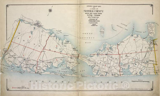 Historic Map - 1915 Suffolk County, New York (N.Y.), Index Map No. 1 Of A Part Of Suffolk County. South Side - Ocean Shore, Long Island. Southampton. - Vintage Wall Art
