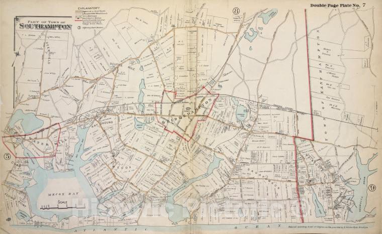 Historic 1915 Map - Part Of Town Of Southampton - Suffolk County (N.Y.Atlas Of Suffolk County, Long Island, New York - Vintage Wall Art, V7