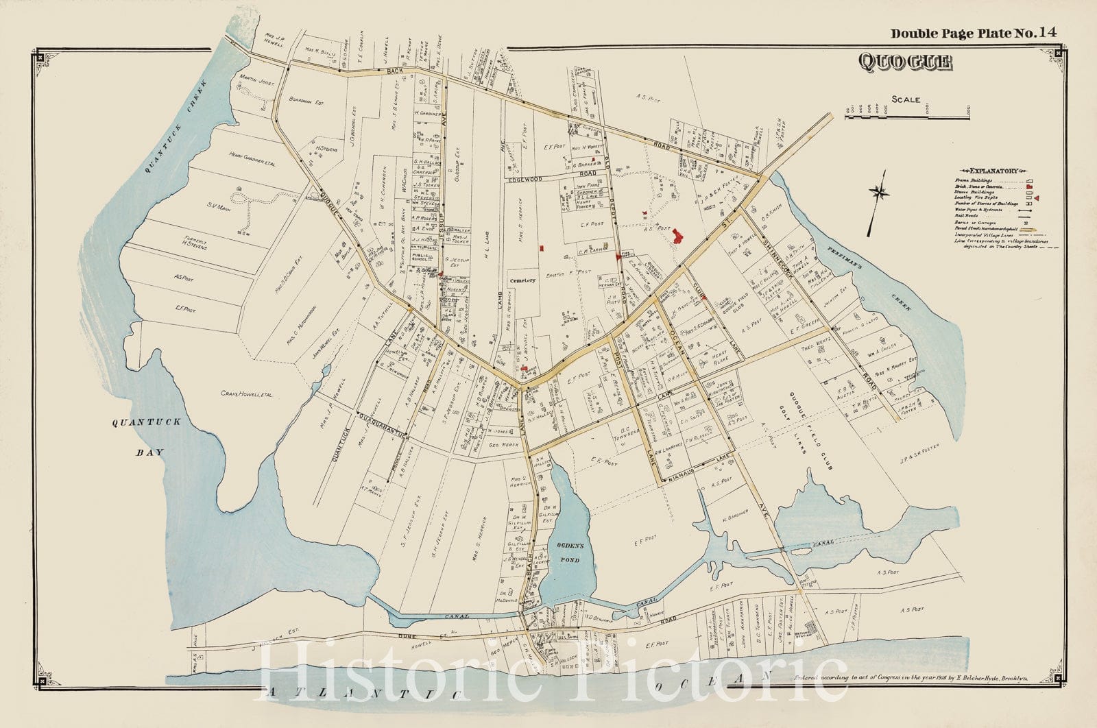 Historic 1915 Map - Quogue - Suffolk County (N.Y.Atlas Of Suffolk County, Long Island, New York - Vintage Wall Art