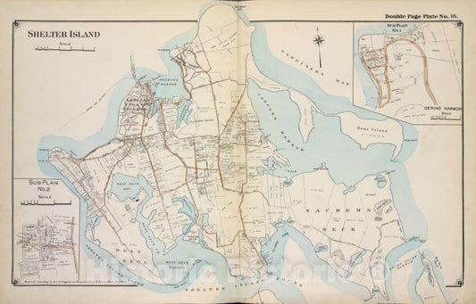 Historic 1915 Map - Shelter Island - Suffolk County (N.Y.Atlas Of Suffolk County, Long Island, New York - Vintage Wall Art