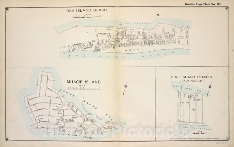 Historic Map - 1915 Suffolk County, New York (N.Y.), Oak Island Beach; Muncie Island; Fire Island Estates (Lonelyville) - Vintage Wall Art