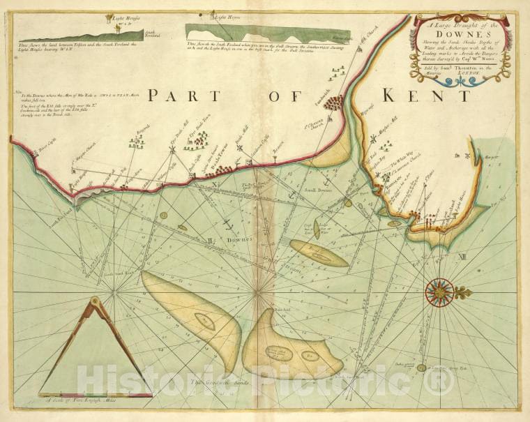 Historic 1702 Map - A Large Draught Of The Downes - Vintage Wall Art