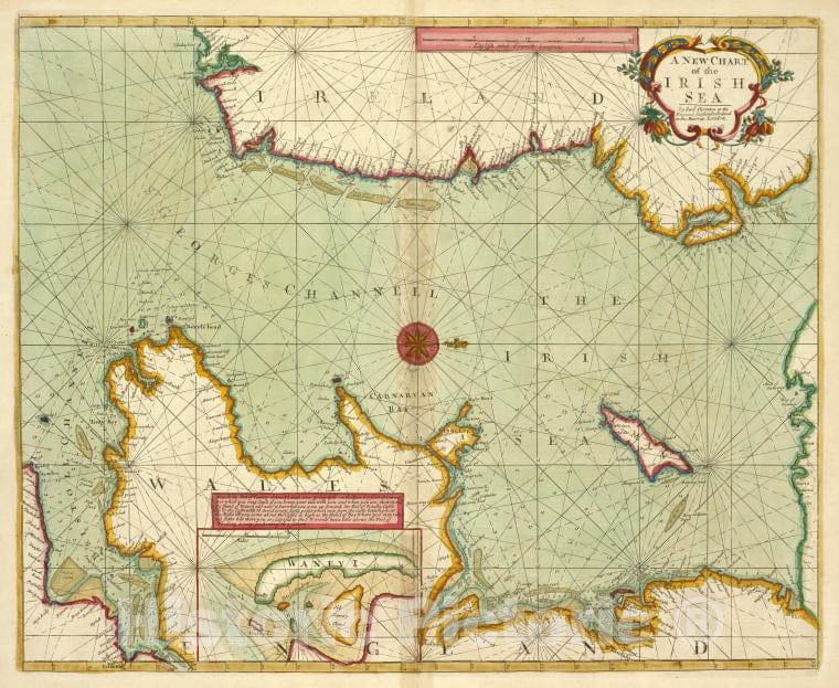 Historic Map - 1702 Irish Sea, A New Chart Of The Irish Sea - Vintage Wall Art