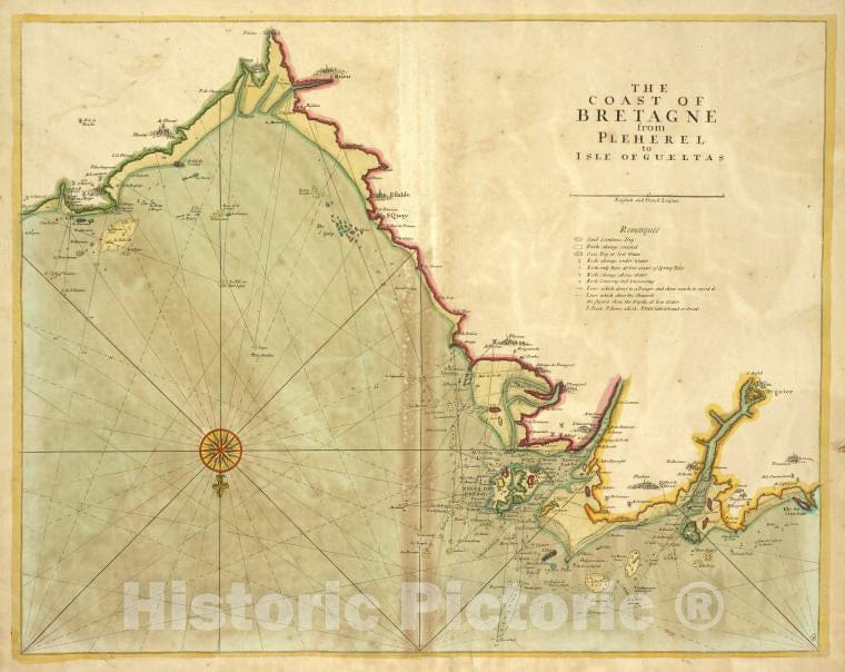 Historic 1702 Map - The Coast Of Bretagne From Pleherel To Isle Of Gueltas - Vintage Wall Art