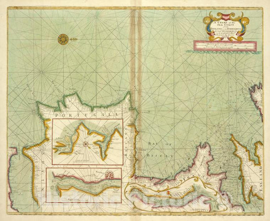 Historic 1702 Map - A Chart Of The Sea Coast From England To The Streights - Vintage Wall Art