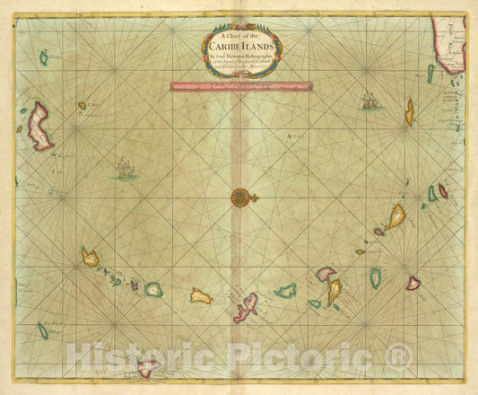 Historic Map - 1702 Leeward Islands (West Indies), A Chart Of The Caribe Ilands - Vintage Wall Art
