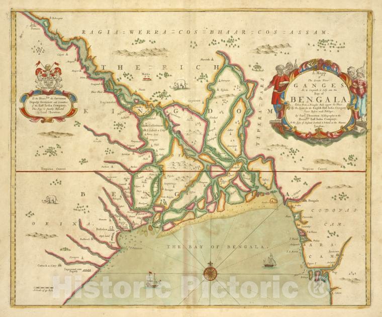 Historic 1702 Map - A Mapp Of The Greate River Ganges As Ir Emptieth It Selfe Into T - Vintage Wall Art