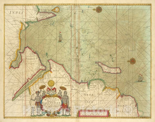 Historic Map - 1702 A Chart Of The Western Part Of The East-Indies With All The Adjacent Islands From Cape Bona Esperanca To The Island Of Zelone - Vintage Wall Art