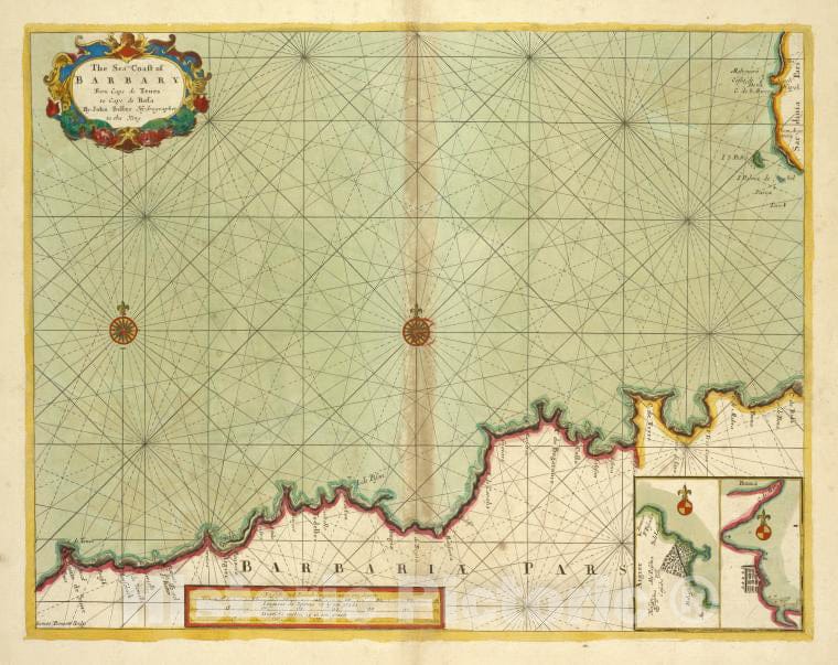 Historic 1702 Map - The Sea Coast Of Barbary From Cape De Tenes To Cape De Rosa - Vintage Wall Art