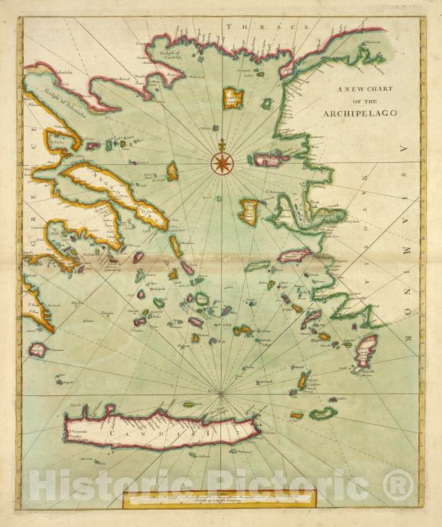 Historic Map - 1702 Aegean Sea, A New Chart Of The Archipelago - Vintage Wall Art