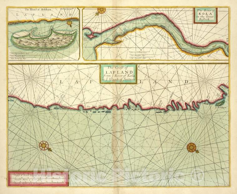 Historic 1702 Map - The Island Of Keduyn; The River Of Kola In The Great Besteck; Th - Vintage Wall Art