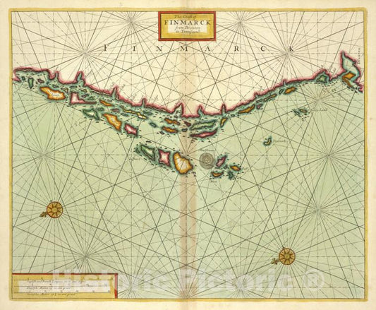 Historic Map - 1702 Finland, The Chart Of Finmarck From Dronten To Tromsound - Vintage Wall Art