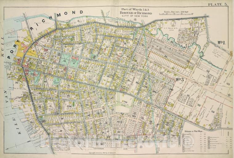 Historic 1907 Map - Plate 5, Part Of Wards 1 & 3. [Map Bound By Palmer'S Run, Jewett - Vintage Wall Art