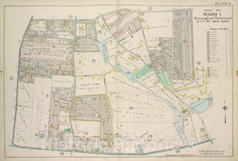 Historic 1907 Map - Plate 7, Part Of Ward 1: [Map Bound By Cherry Lane, Forest Ave, Vintage Wall Art