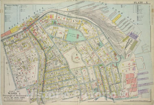 Historic 1907 Map - Plate 1, Part Of Ward 1: [Map Bound By Kill Van Kull, Pier Head - Vintage Wall Art